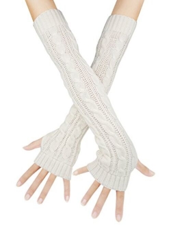 Womens Winter Warm Over Elbow Long Fingerless Thumb Hole Gloves Mittens Knitted Arm Warmer