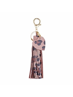 ZOONAI Women Leather Tassels Keychain Car Circle Key Rings Gift Bag Hanging Buckle