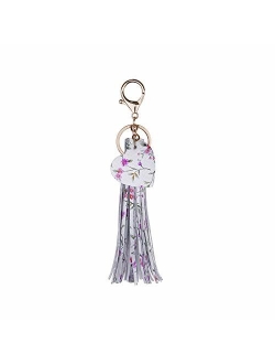 ZOONAI Women Leather Tassels Keychain Car Circle Key Rings Gift Bag Hanging Buckle