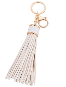 ZOONAI Women Leather Tassels Keychain Car Circle Key Rings Gift Bag Hanging Buckle