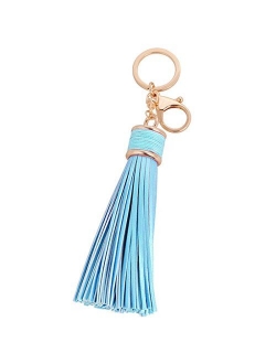 ZOONAI Women Leather Tassels Keychain Car Circle Key Rings Gift Bag Hanging Buckle