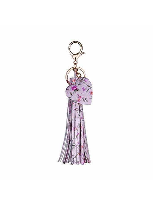 ZOONAI Women Leather Tassels Keychain Car Circle Key Rings Gift Bag Hanging Buckle