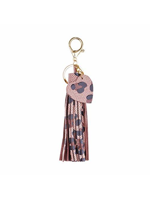 ZOONAI Women Leather Tassels Keychain Car Circle Key Rings Gift Bag Hanging Buckle