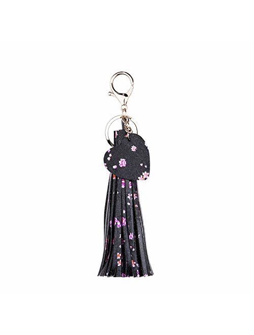 ZOONAI Women Leather Tassels Keychain Car Circle Key Rings Gift Bag Hanging Buckle