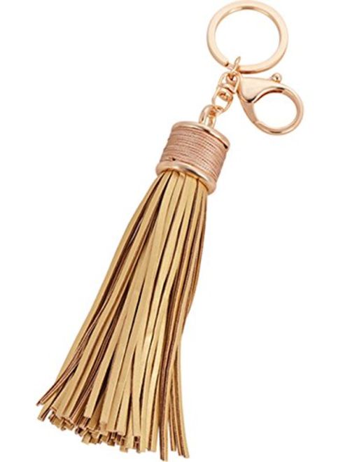 ZOONAI Women Leather Tassels Keychain Car Circle Key Rings Gift Bag Hanging Buckle