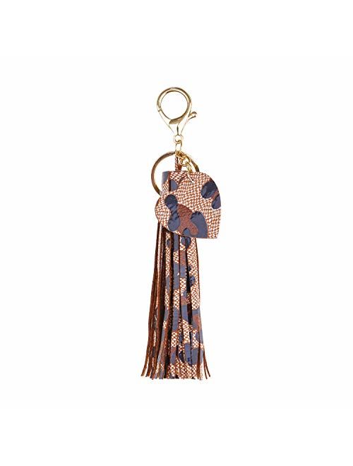 ZOONAI Women Leather Tassels Keychain Car Circle Key Rings Gift Bag Hanging Buckle