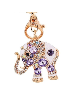 Reizteko Lucky Elephant Colorful Opal Rhinestone Plating Women Car/Bag Elephant Keychain Purse Charm