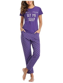 EISHOPEER Women's Pajama Set Cute Printed Cotton Top and Pants Sleepwear Pjs Sets