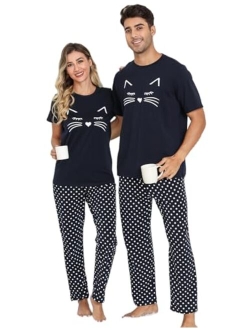 EISHOPEER Women's Pajama Set Cute Printed Cotton Top and Pants Sleepwear Pjs Sets