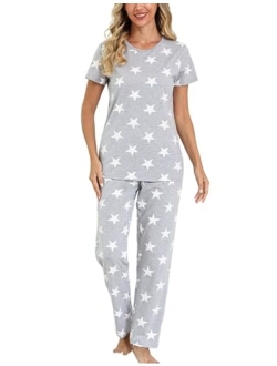 EISHOPEER Women's Pajama Set Cute Printed Cotton Top and Pants Sleepwear Pjs Sets