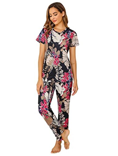 EISHOPEER Women's Pajama Set Cute Printed Cotton Top and Pants Sleepwear Pjs Sets