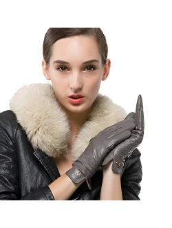 Women Italian Leather Gloves - Winter Driving Ladies Lambskin Warm Fleece Lining