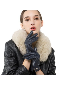 Women Italian Leather Gloves - Winter Driving Ladies Lambskin Warm Fleece Lining