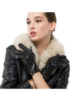 Women Italian Leather Gloves - Winter Driving Ladies Lambskin Warm Fleece Lining