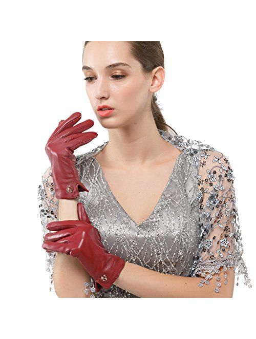 Nappaglo Women Italian Leather Gloves - Winter Driving Ladies Lambskin Warm Fleece Lining