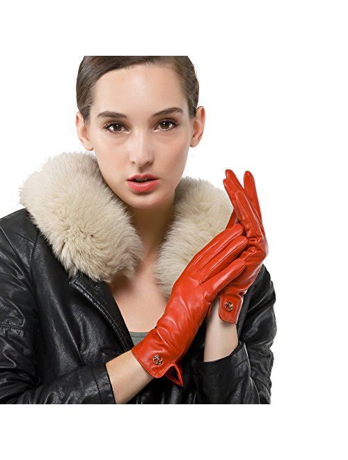 Nappaglo Women Italian Leather Gloves - Winter Driving Ladies Lambskin Warm Fleece Lining