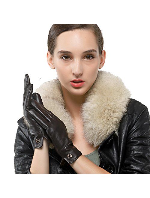 Nappaglo Women Italian Leather Gloves - Winter Driving Ladies Lambskin Warm Fleece Lining