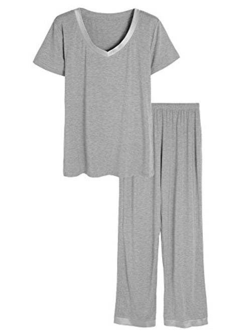 Latuza Women's V-Neck Sleepwear Short Sleeves Top with Pants Pajama Set