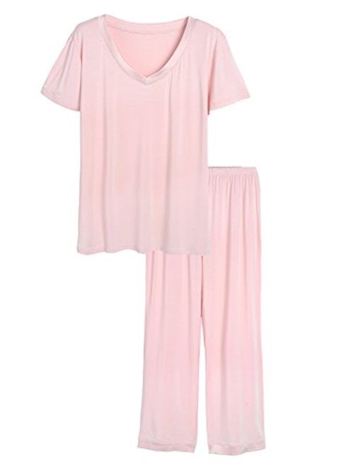 Latuza Women's V-Neck Sleepwear Short Sleeves Top with Pants Pajama Set