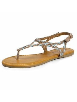 SANDALUP Flat Sandals for Women w Flannel Braided and Adjustable Metal Buckle