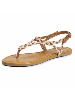 SANDALUP Flat Sandals for Women w Flannel Braided and Adjustable Metal Buckle