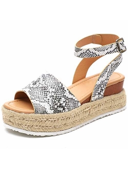 Athlefit Women's Platform Sandals Espadrille Wedge Ankle Strap Studded Open Toe Sandals