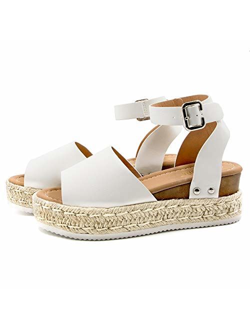 Athlefit Women's Platform Sandals Espadrille Wedge Ankle Strap Studded Open Toe Sandals