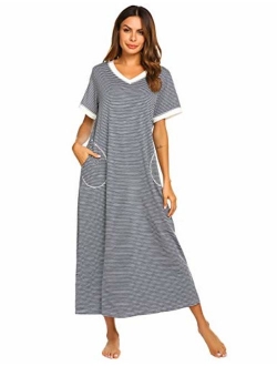 Loungewear Long Nightgown Women's Ultra-Soft Nightshirt Full Length Sleepwear with Pocket