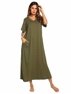 Loungewear Long Nightgown Women's Ultra-Soft Nightshirt Full Length Sleepwear with Pocket