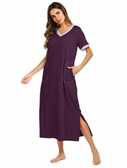 Loungewear Long Nightgown Women's Ultra-Soft Nightshirt Full Length Sleepwear with Pocket