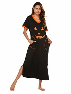 Loungewear Long Nightgown Women's Ultra-Soft Nightshirt Full Length Sleepwear with Pocket