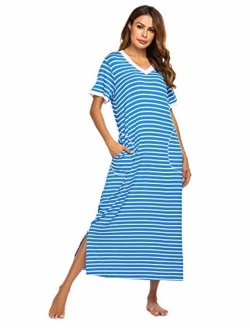 Loungewear Long Nightgown Women's Ultra-Soft Nightshirt Full Length Sleepwear with Pocket