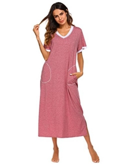 Loungewear Long Nightgown Women's Ultra-Soft Nightshirt Full Length Sleepwear with Pocket