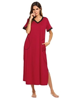 Loungewear Long Nightgown Women's Ultra-Soft Nightshirt Full Length Sleepwear with Pocket