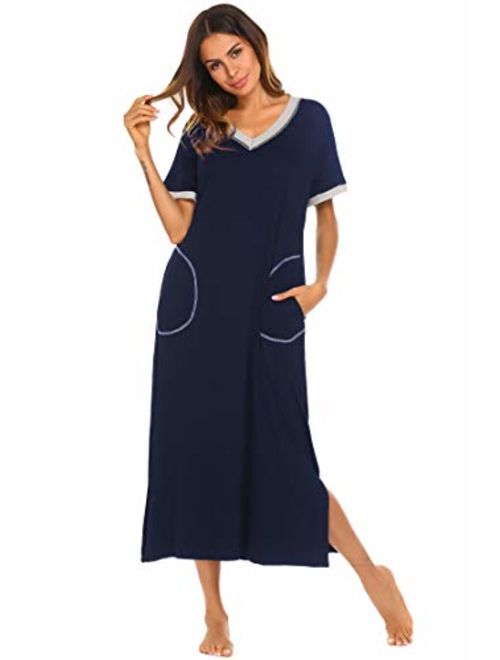 Ekouaer Loungewear Long Nightgown Women's Ultra-Soft Nightshirt Full Length Sleepwear with Pocket