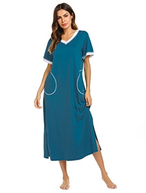 Ekouaer Loungewear Long Nightgown Women's Ultra-Soft Nightshirt Full Length Sleepwear with Pocket