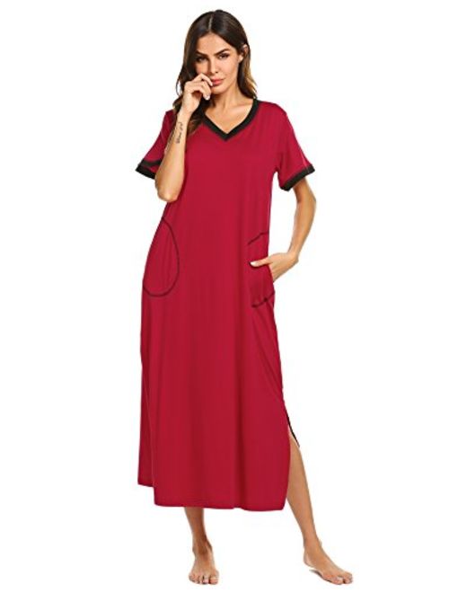 Ekouaer Loungewear Long Nightgown Women's Ultra-Soft Nightshirt Full Length Sleepwear with Pocket