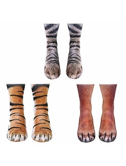 ATROPOS 3 Pair Animal Paw Socks-Unisex 3D Printed Socks Novelty Animal Paws Crew Socks for Men Women Kids