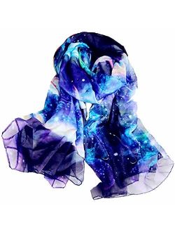 JOYJULY Starry Sky Galaxy Star Space Printing Chiffon Long Wrap Scarves with Gift Box