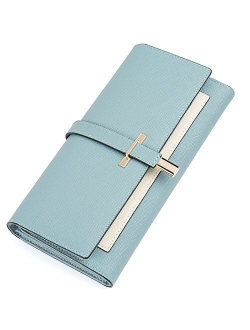 Leather Wallet for Women Slim Clutch Long Designer Trifold Ladies Credit Card Holder Organizer