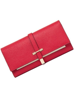 Leather Wallet for Women Slim Clutch Long Designer Trifold Ladies Credit Card Holder Organizer