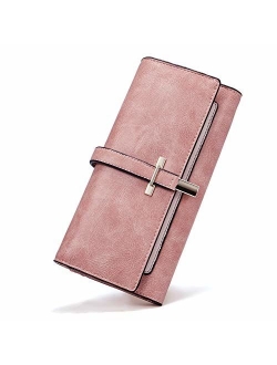 Leather Wallet for Women Slim Clutch Long Designer Trifold Ladies Credit Card Holder Organizer