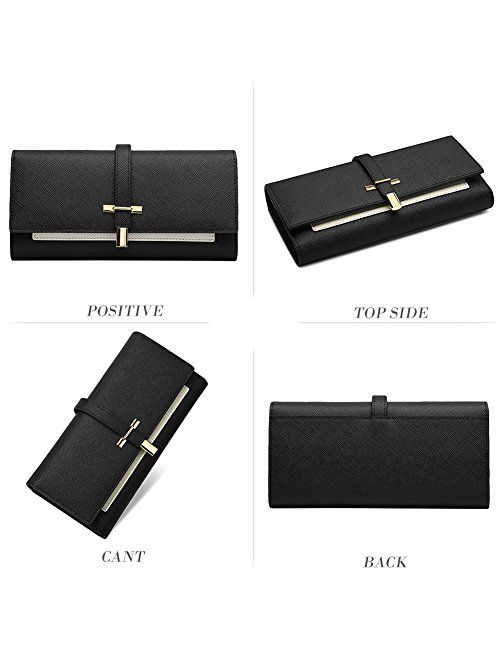 Leather Wallet for Women Slim Clutch Long Designer Trifold Ladies Credit Card Holder Organizer