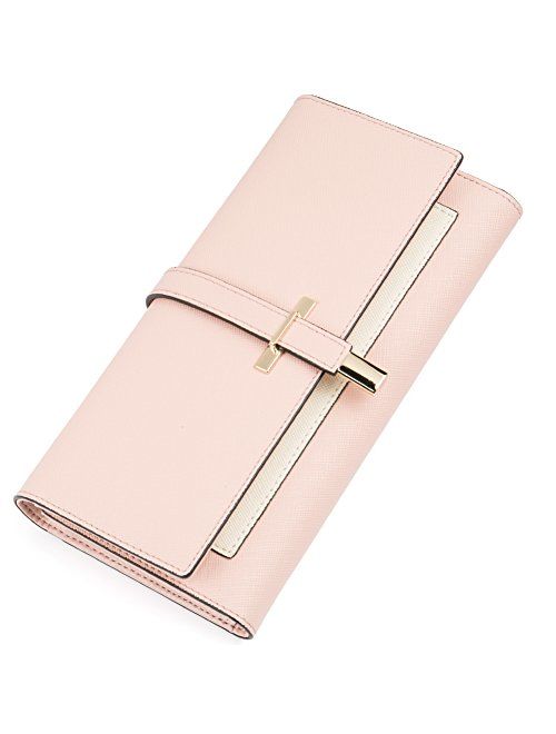 Leather Wallet for Women Slim Clutch Long Designer Trifold Ladies Credit Card Holder Organizer