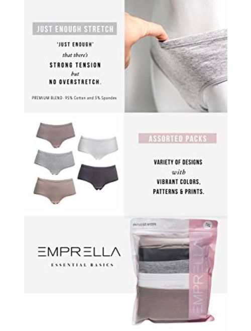 Emprella Underwear Women Plus Size, 5-Pack Hipster Panties, Cotton and Spandex