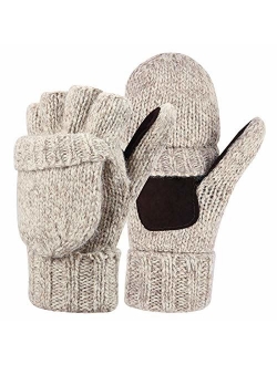 HDE Womens Winter Wool Fingerless Mittens | Warm Convertible Gloves Mitten Cover