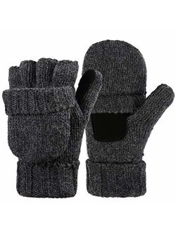 HDE Womens Winter Wool Fingerless Mittens | Warm Convertible Gloves Mitten Cover