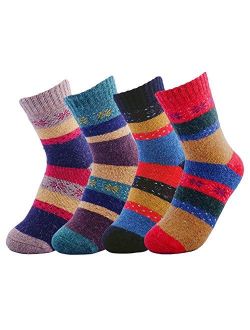 JOYCA & Co. 3-5 Pairs Womens Multicolor Fashion Warm Wool Cotton Thick Winter Crew Socks