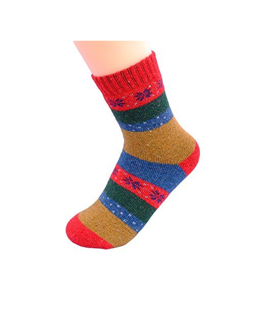 JOYCA & Co. 3-5 Pairs Womens Multicolor Fashion Warm Wool Cotton Thick Winter Crew Socks