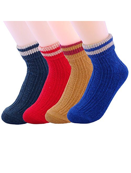 JOYCA & Co. 3-5 Pairs Womens Multicolor Fashion Warm Wool Cotton Thick Winter Crew Socks